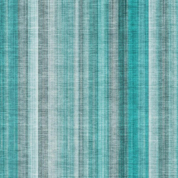 HomeRoots 8' x 10' Teal & Ivory Striped Area Rug - Washable, UV Protected, Stain Resistant for Busy Homes 648416