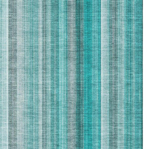 HomeRoots 9' X 12' Teal and Ivory Striped Area Rug - Washable, UV-Protected, Stylish & Durable for Any Space 648417