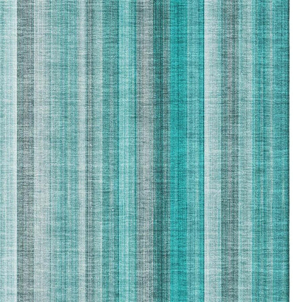 HomeRoots 9' X 12' Teal and Ivory Striped Area Rug - Washable, UV-Protected, Stylish & Durable for Any Space 648417