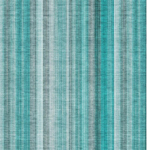 HomeRoots 9' X 12' Teal and Ivory Striped Area Rug - Washable, UV-Protected, Stylish & Durable for Any Space 648417