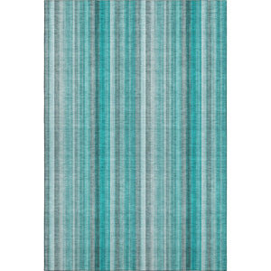 HomeRoots 10' Teal and Ivory Striped Washable Area Rug - Durable, UV-Protected, Ideal for High-Traffic Spaces 648418