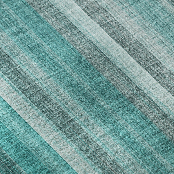 HomeRoots 10' Teal and Ivory Striped Washable Area Rug - Durable, UV-Protected, Ideal for High-Traffic Spaces 648418