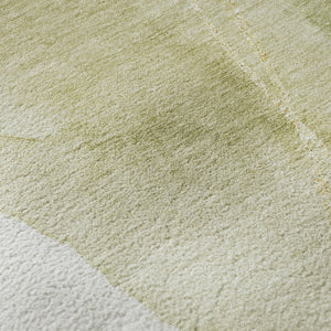 HomeRoots 8' Washable Green Gold and Ivory Abstract Round Rug with UV Protection for Modern Living Spaces 648421