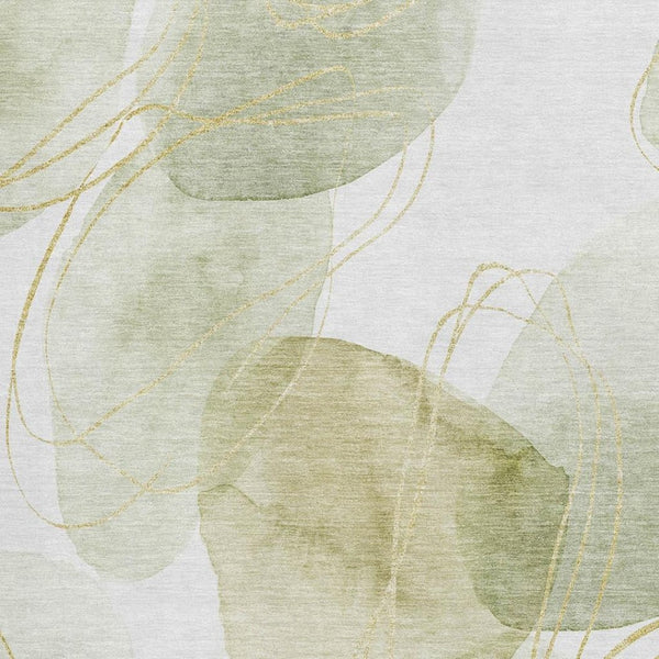 HomeRoots 8' X 10' Stylish Green Gold Ivory Abstract Area Rug - Washable, UV Protected, Stain Resistant Design 648422