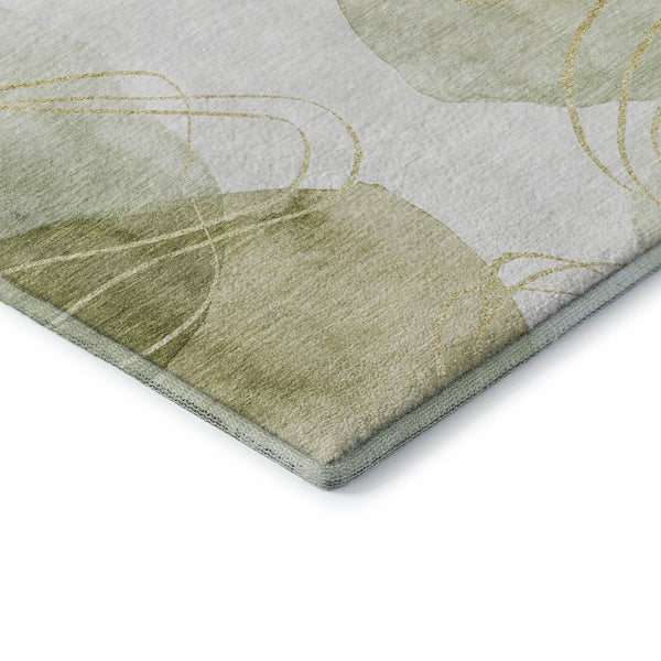 HomeRoots 8' X 10' Stylish Green Gold Ivory Abstract Area Rug - Washable, UV Protected, Stain Resistant Design 648422
