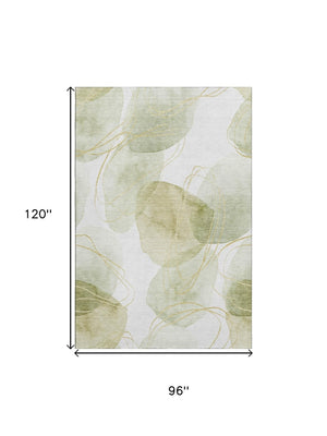 HomeRoots 8' X 10' Stylish Green Gold Ivory Abstract Area Rug - Washable, UV Protected, Stain Resistant Design 648422