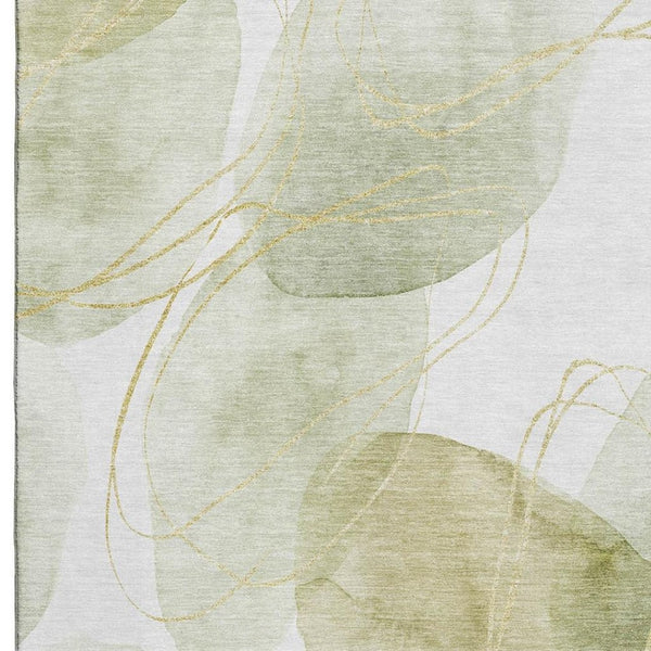 HomeRoots 9' X 12' Vibrant Green Gold Ivory Abstract Washable Area Rug with UV Protection for Modern Spaces 648423