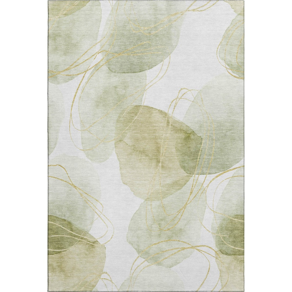 HomeRoots 9' X 12' Vibrant Green Gold Ivory Abstract Washable Area Rug with UV Protection for Modern Spaces 648423