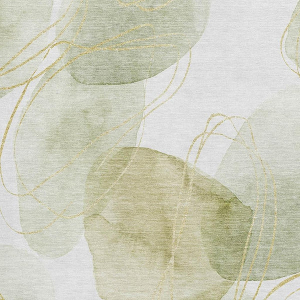 HomeRoots 9' X 12' Vibrant Green Gold Ivory Abstract Washable Area Rug with UV Protection for Modern Spaces 648423