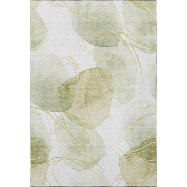 HomeRoots 10' X 14' Washable Green Gold and Ivory Abstract Area Rug - UV Protected, Durable for Busy Homes 648424