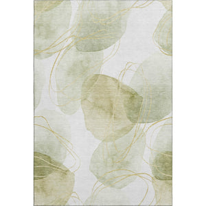 HomeRoots 10' X 14' Washable Green Gold and Ivory Abstract Area Rug - UV Protected, Durable for Busy Homes 648424