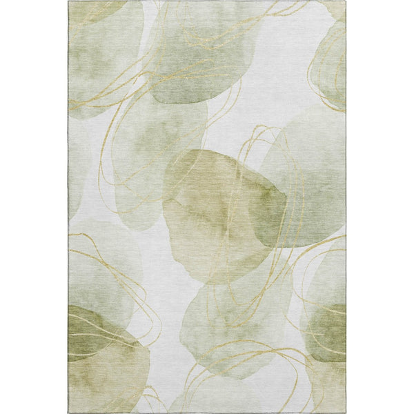 HomeRoots 10' X 14' Washable Green Gold and Ivory Abstract Area Rug - UV Protected, Durable for Busy Homes 648424
