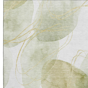 HomeRoots 10' X 14' Washable Green Gold and Ivory Abstract Area Rug - UV Protected, Durable for Busy Homes 648424