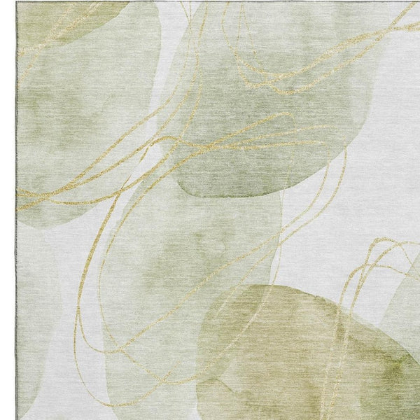 HomeRoots 10' X 14' Washable Green Gold and Ivory Abstract Area Rug - UV Protected, Durable for Busy Homes 648424