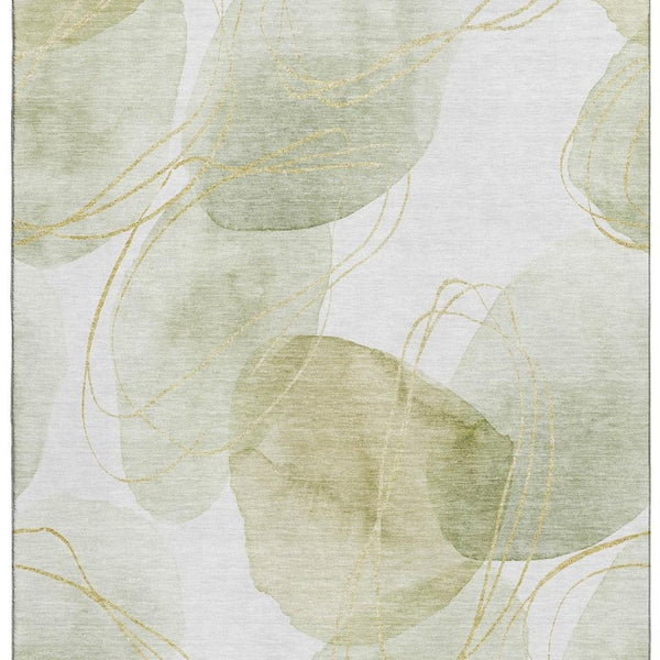 HomeRoots 10' X 14' Washable Green Gold and Ivory Abstract Area Rug - UV Protected, Durable for Busy Homes 648424