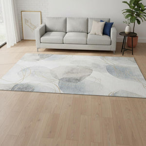 HomeRoots 5' X 8' Washable Ivory and Beige Abstract Area Rug with UV Protection for High-Traffic Spaces 648426