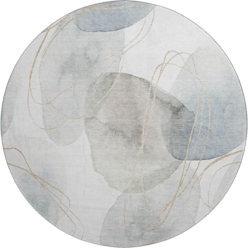 HomeRoots 8' Ivory and Beige Abstract Round Rug – Durable, Washable, UV-Protected for High-Traffic Spaces! 648427