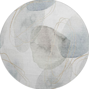 HomeRoots 8' Ivory and Beige Abstract Round Rug – Durable, Washable, UV-Protected for High-Traffic Spaces! 648427