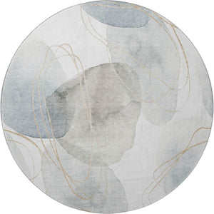 HomeRoots 8' Ivory and Beige Abstract Round Rug – Durable, Washable, UV-Protected for High-Traffic Spaces! 648427
