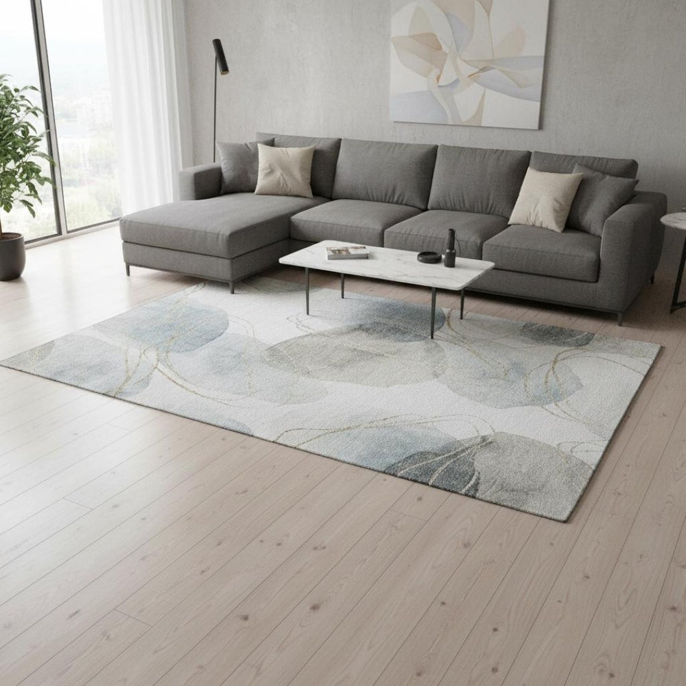 HomeRoots 8' X 10' Ivory and Beige Abstract Washable Area Rug – Durable, UV-Protected, Modern Elegance for Your Home 648428