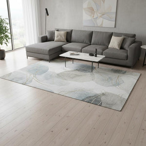 HomeRoots 8' X 10' Ivory and Beige Abstract Washable Area Rug – Durable, UV-Protected, Modern Elegance for Your Home 648428