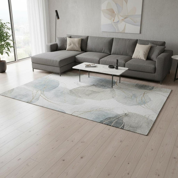 HomeRoots 8' X 10' Ivory and Beige Abstract Washable Area Rug – Durable, UV-Protected, Modern Elegance for Your Home 648428