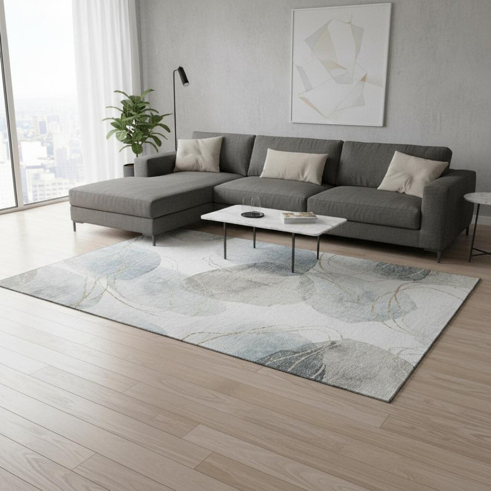 HomeRoots 9' X 12' Abstract Ivory and Beige Area Rug – Washable, UV-Protected, Perfect for Busy Homes! 648429