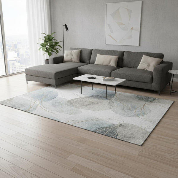 HomeRoots 9' X 12' Abstract Ivory and Beige Area Rug – Washable, UV-Protected, Perfect for Busy Homes! 648429
