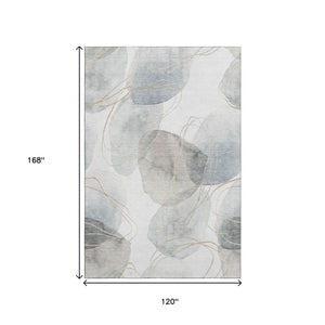 HomeRoots 10' X 14' Ivory and Beige Abstract Washable Area Rug - Durable, UV-Protected, Family-Friendly Design 648430