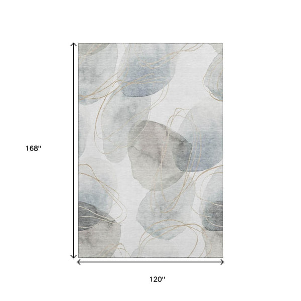 HomeRoots 10' X 14' Ivory and Beige Abstract Washable Area Rug - Durable, UV-Protected, Family-Friendly Design 648430