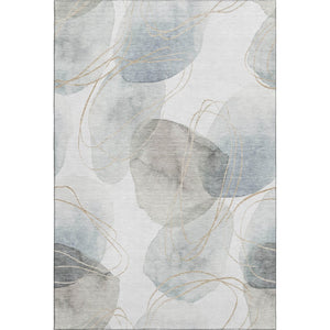 HomeRoots 10' X 14' Ivory and Beige Abstract Washable Area Rug - Durable, UV-Protected, Family-Friendly Design 648430