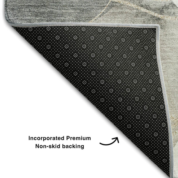 HomeRoots 10' X 14' Ivory and Beige Abstract Washable Area Rug - Durable, UV-Protected, Family-Friendly Design 648430