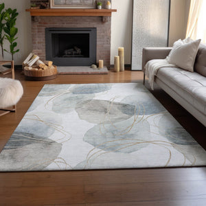 HomeRoots 10' X 14' Ivory and Beige Abstract Washable Area Rug - Durable, UV-Protected, Family-Friendly Design 648430
