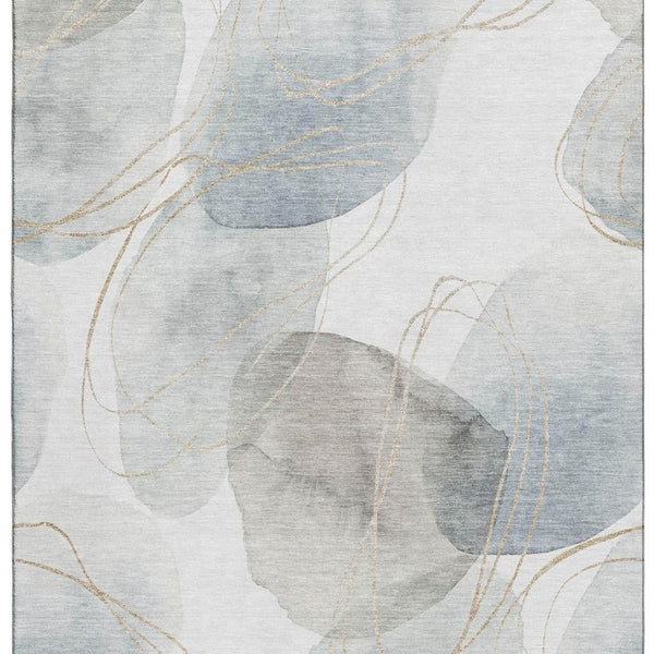 HomeRoots 10' X 14' Ivory and Beige Abstract Washable Area Rug - Durable, UV-Protected, Family-Friendly Design 648430