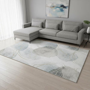 HomeRoots 10' X 14' Ivory and Beige Abstract Washable Area Rug - Durable, UV-Protected, Family-Friendly Design 648430