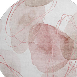 HomeRoots 8' Merlot and Ivory Abstract Round Rug - Durable, Washable, UV-Protected Design for Modern Homes 648433