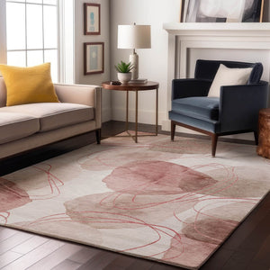 HomeRoots 8' X 10' Merlot & Ivory Abstract Area Rug - Washable, Stain Resistant, UV Protected for Modern Homes 648434