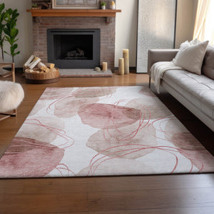 HomeRoots 8' X 10' Merlot & Ivory Abstract Area Rug - Washable, Stain Resistant, UV Protected for Modern Homes 648434