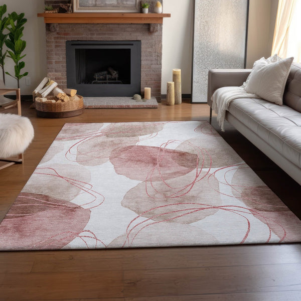 HomeRoots 8' X 10' Merlot & Ivory Abstract Area Rug - Washable, Stain Resistant, UV Protected for Modern Homes 648434
