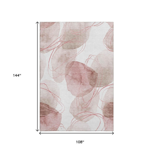HomeRoots 9' X 12' Merlot & Ivory Abstract Area Rug - Washable, UV Protected, Durable, Perfect for High-Traffic Spaces 648435