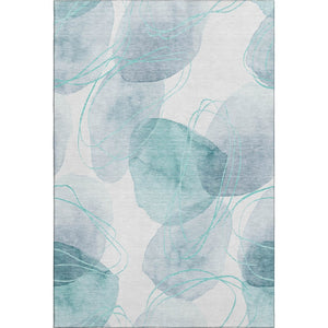 HomeRoots 5' X 8' Teal and Ivory Abstract Area Rug - Washable, UV-Protected, Durable Comfort for Busy Homes 648438
