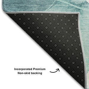 HomeRoots 5' X 8' Teal and Ivory Abstract Area Rug - Washable, UV-Protected, Durable Comfort for Busy Homes 648438
