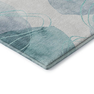 HomeRoots 5' X 8' Teal and Ivory Abstract Area Rug - Washable, UV-Protected, Durable Comfort for Busy Homes 648438