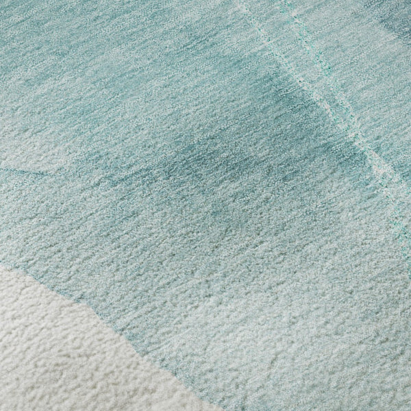 HomeRoots 5' X 8' Teal and Ivory Abstract Area Rug - Washable, UV-Protected, Durable Comfort for Busy Homes 648438