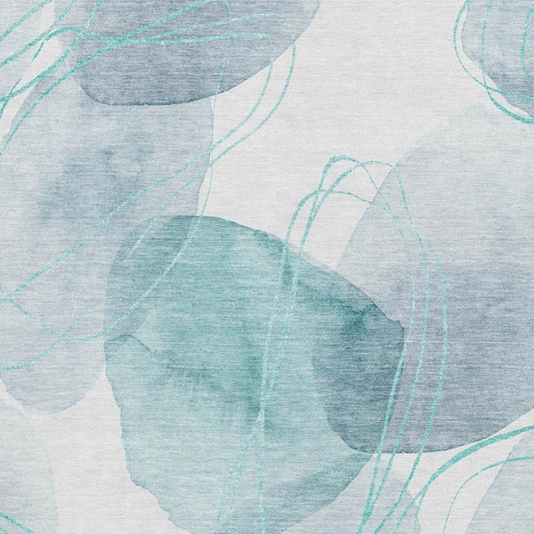 HomeRoots 8' X 10' Teal and Ivory Abstract Rug - Durable, Washable, UV-Protected for Stylish Living Spaces! 648440