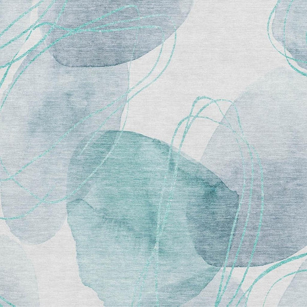 HomeRoots 9' X 12' Teal And Ivory Abstract Washable Area Rug - Stain Resistant, UV Protected for Modern Spaces 648441