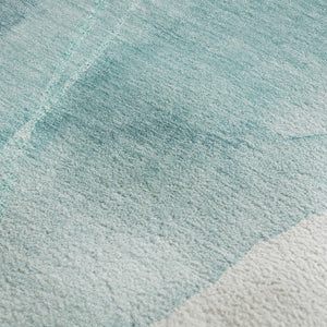 HomeRoots 9' X 12' Teal And Ivory Abstract Washable Area Rug - Stain Resistant, UV Protected for Modern Spaces 648441