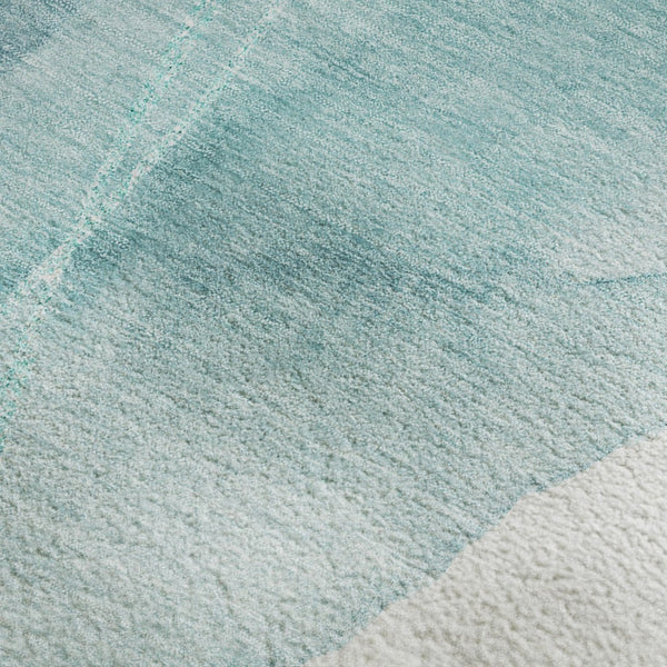 HomeRoots 9' X 12' Teal And Ivory Abstract Washable Area Rug - Stain Resistant, UV Protected for Modern Spaces 648441