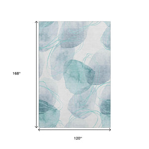 HomeRoots 10' X 14' Teal And Ivory Abstract Area Rug – Washable, Stain-Resistant, UV Protected for Family Spaces 648442