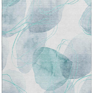 HomeRoots 10' X 14' Teal And Ivory Abstract Area Rug – Washable, Stain-Resistant, UV Protected for Family Spaces 648442